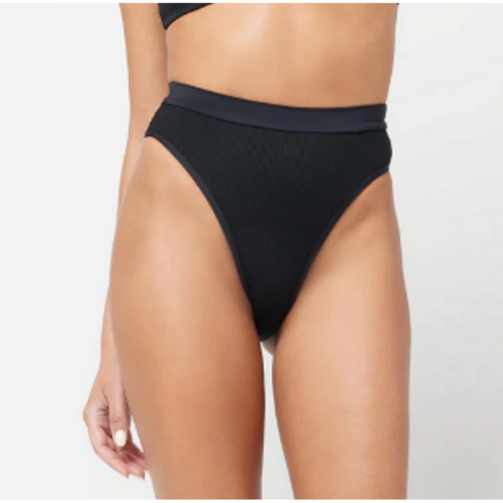 L*space Ribbed Frenchi Bitsy Cut Swim Bottoms Black Size Small